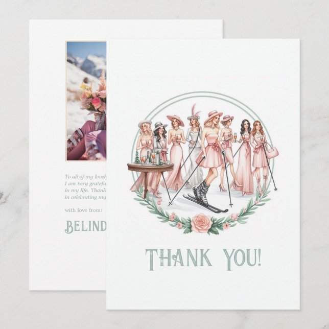 Ski-tema Klubb för Ogifta Kvinnor Foto Tack Kort (Fram/baksida)