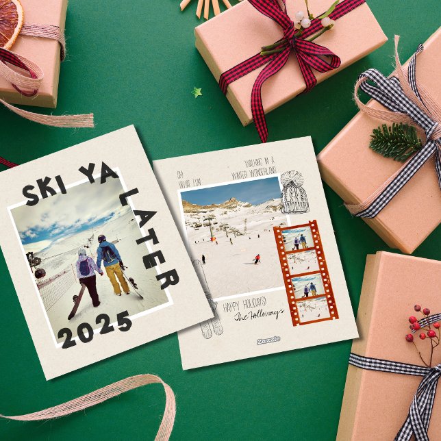 Ski-tema Unik julfoto för vinter Julkort (Send snow day vibes with this bold, modern holiday photo design.)