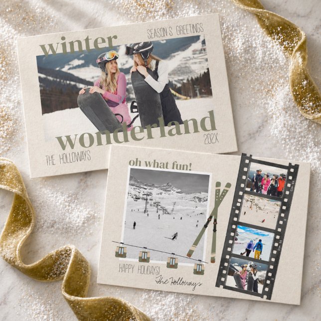 Ski-tema Vinterställe jul foto  Julkort (Ski Theme Winter Wonderland Christmas Photo Holiday Card)