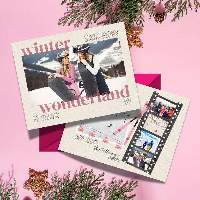 Ski Theme Winter Wonderland julfoto Julkort (Send snow day vibes with this bold, modern holiday photo design.)