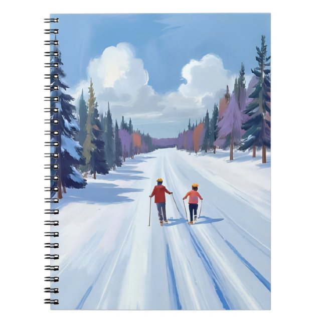 Ski Trail | Mountain Skiing Watercolor Winter Anteckningsbok (Framsidan)