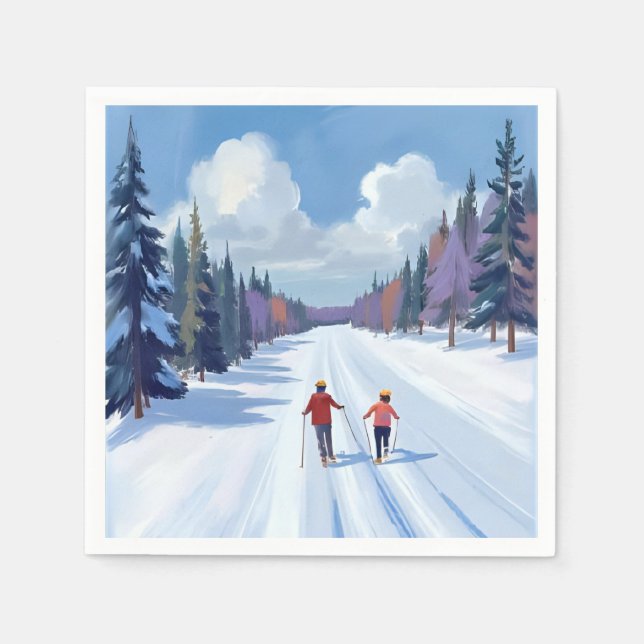 Ski Trail | Mountain Skiing Watercolor Winter Pappersservett (Framsidan)
