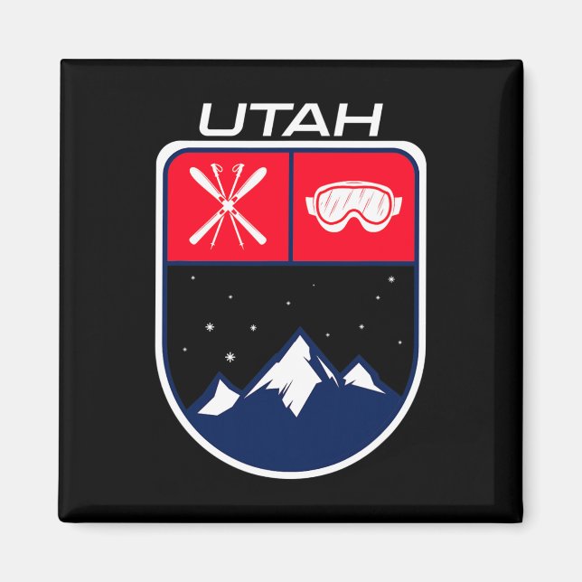 Ski Utah Mountain Skiing Trail Skier Goggle Pole J Magnet (Framsidan)