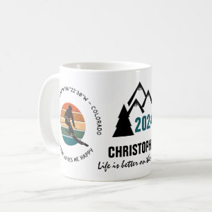 Ski Vail, Colorado - Man Skier, Namn, Black Text Kaffemugg