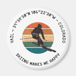 Ski Vail, Colorado - Man Skier, svart text Magnet