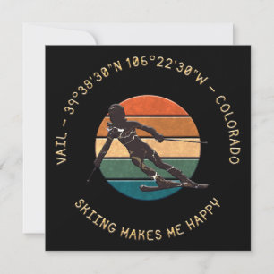 Ski Vail, Colorado - Woman Skier, Golden Text Julkort