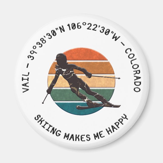 Ski Vail, Colorado - Woman Skier, svart text Magnet (Framsidan)