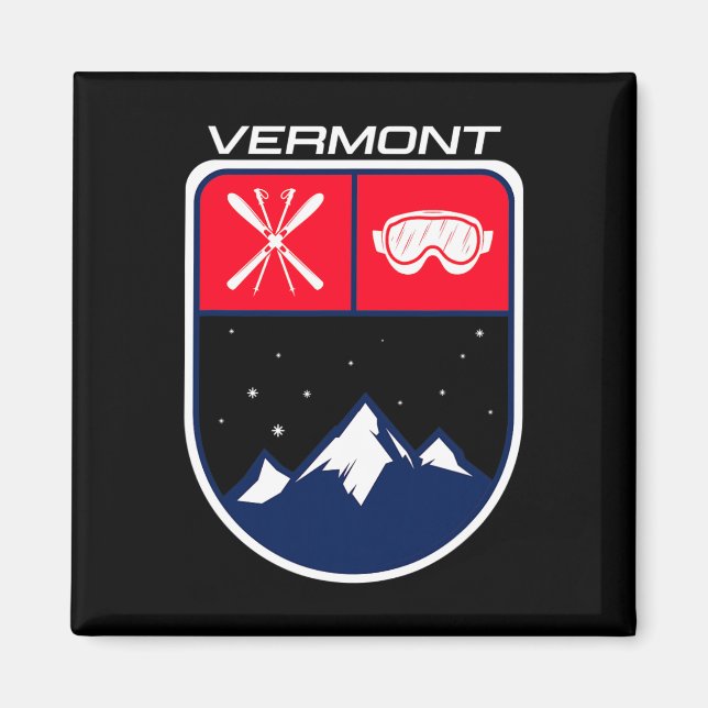Ski Vermont Mountain Skiing Trail Skier Goggle Pol Magnet (Framsidan)