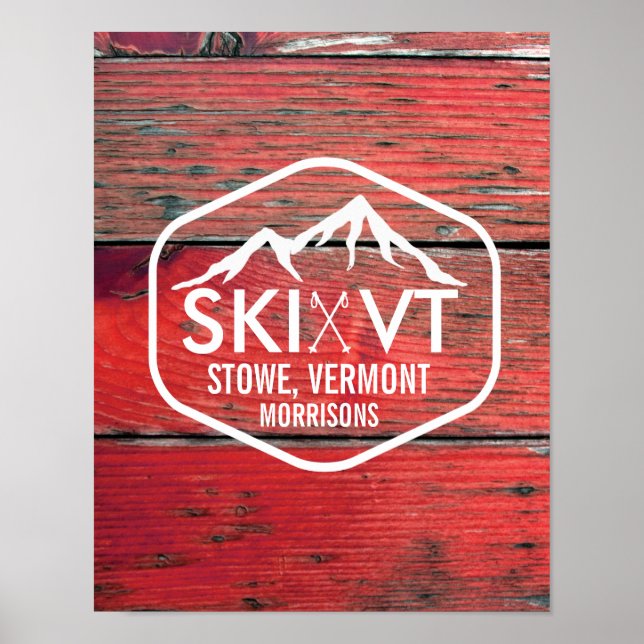 Ski Vermont Stowe Killington Stratton Red Barnwood Poster (Framsidan)