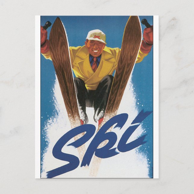 Ski Vintage resor Poster teckning Vykort (Framsida)
