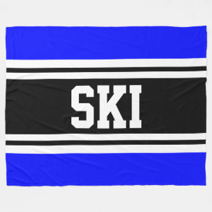 SKI Wide Bright Blue Black White Tävla Rand Fleecefilt
