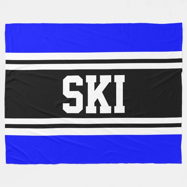 SKI Wide Bright Blue Black White Tävla Rand Fleecefilt (Framsidan (Horisontell))