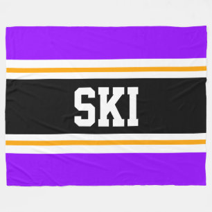 SKI Wide Bright Lila Black Gult Tävla Rand Fleecefilt