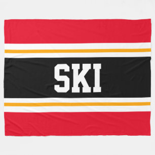 SKI Wide Bright Red Black Gult Tävla Rand Fleecefilt