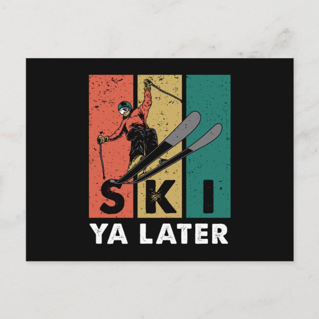 Ski Ya Later Retro Skier Winter Sports Skiing Gift Vykort (Framsida)
