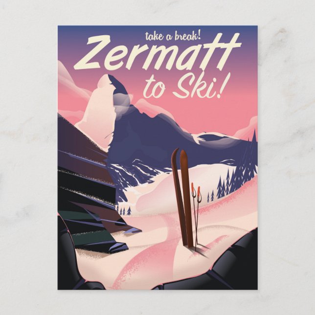 Ski Zermatt retro-semester poster Vykort (Framsida)