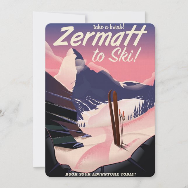 Ski Zermatt retro-semesterplakat Inbjudningar (Framsida)