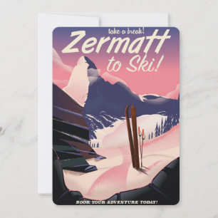 Ski Zermatt retro-semesterplakat Inbjudningar