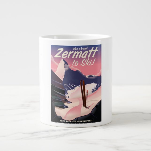 Ski Zermatt retro-semesterplakat Jumbo Mugg (Framsidan)