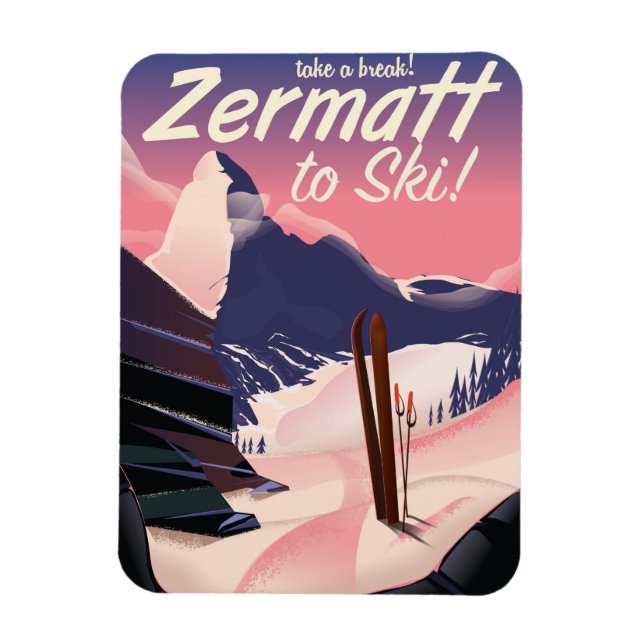 Ski Zermatt retro-semesterplakat Magnet (Vertikal)