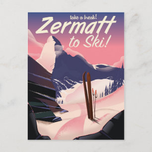 Ski Zermatt retro-semesterplakat Vykort