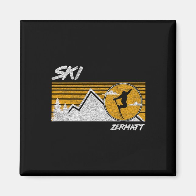 Ski Zermatt Schweiz Retro Skidräkt  Magnet (Framsidan)