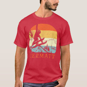 Ski Zermatt, Schweiz Vintage Retro Snö Skiing T Shirt