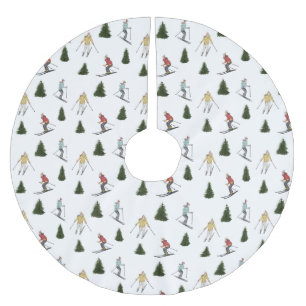 Skiande kvinnor och ädelgranar vinter jul julgransmatta borstad polyester