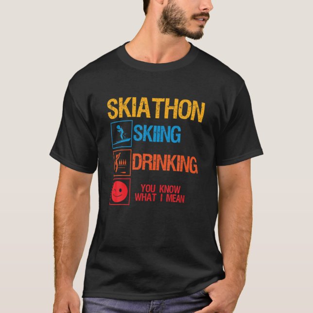 Skiathlon Skiing Drinking Triathlon Party Apres Sk T Shirt (Framsida)