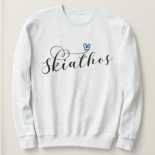 Skiathos hjärtdesign med grekisk Flagga T Shirt