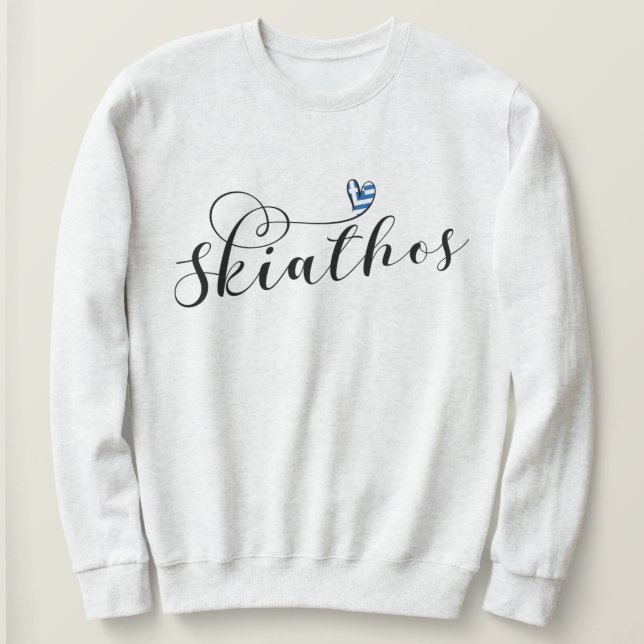 Skiathos hjärtdesign med grekisk Flagga T Shirt (Design framsida)