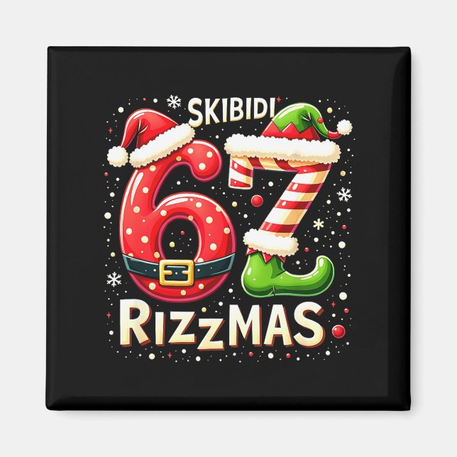 Skibidi 67 Rizzmas Christmas Meme Funny Elf Santa  Magnet (Framsidan)