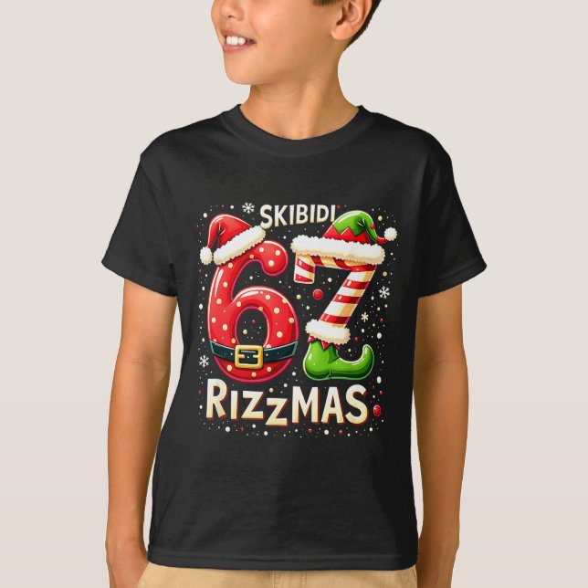 Skibidi 67 Rizzmas Christmas Meme Funny Elf Santa  T Shirt (Framsida)