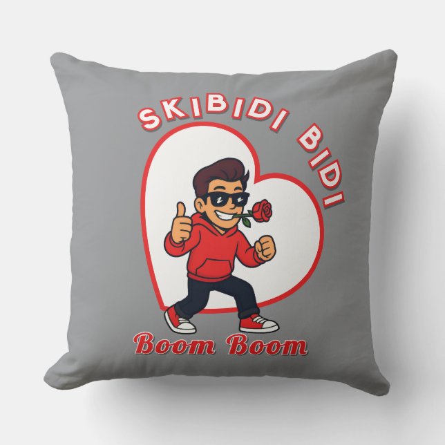 Skibidi Bidi Boom Boom Valentine Meme - Cartoon Kudde (Framsida)