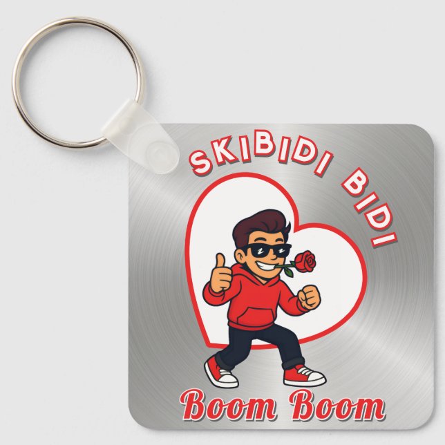 Skibidi Bidi Boom Boom Valentine Meme - Cartoon Nyckelring (Framsida)