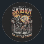 Skibidi Combat Skeleton Boxing Match Meme Explosio Runt Klistermärke<br><div class="desc">Skibidi Combat Skeleton Boxing Match Memch Explosion Scene</div>