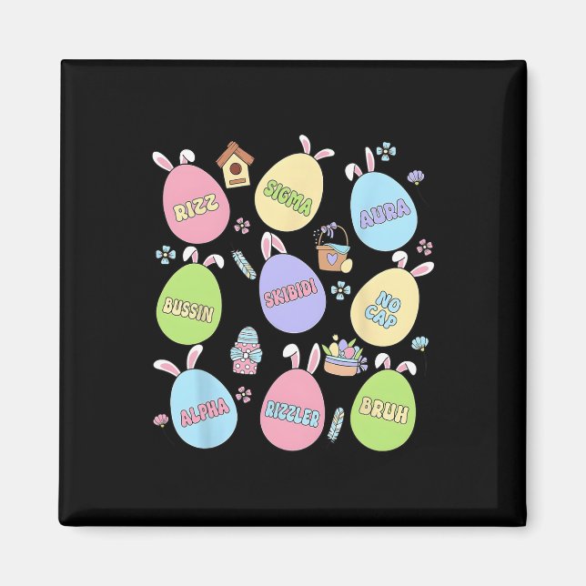 Skibidi Påsk Day Egg Hunt Funny No Cap Rizz Meme Magnet (Framsidan)
