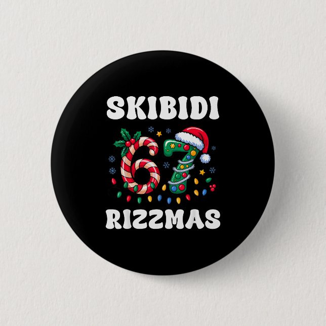Skibidi Rizzmas 67 Christmas Six Seven Xmas Funny  Knapp (Framsida)