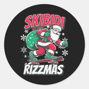 Skibidi Rizzmas Funny Santa Rizz-julets Skater Runt Klistermärke