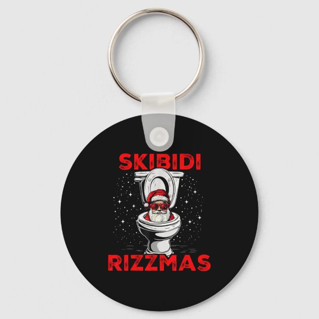 Skibidi Rizzmas Funny Santa Toilet White Elephant  Nyckelring (Framsida)