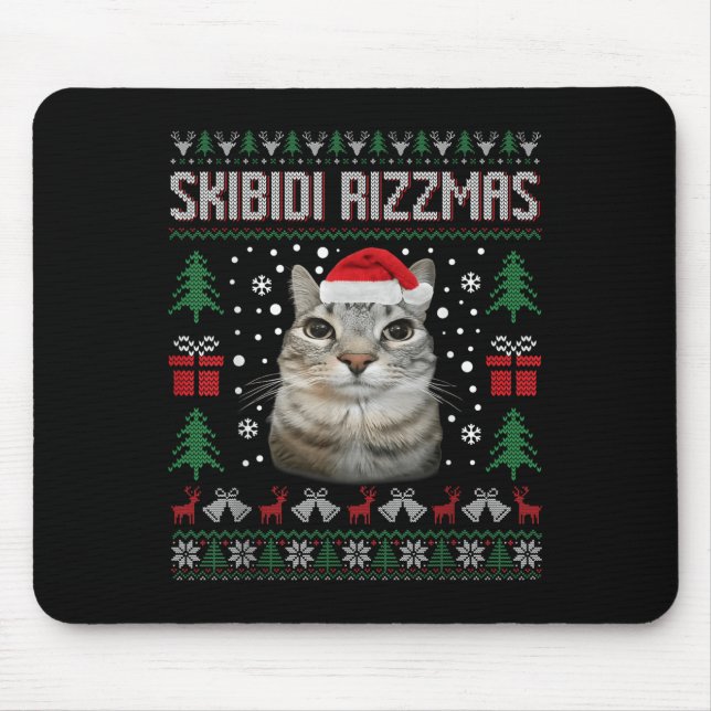 Skibidi Rizzmas Funny Silly Staring Cat Ugly Sweat Musmatta (Framsidan)