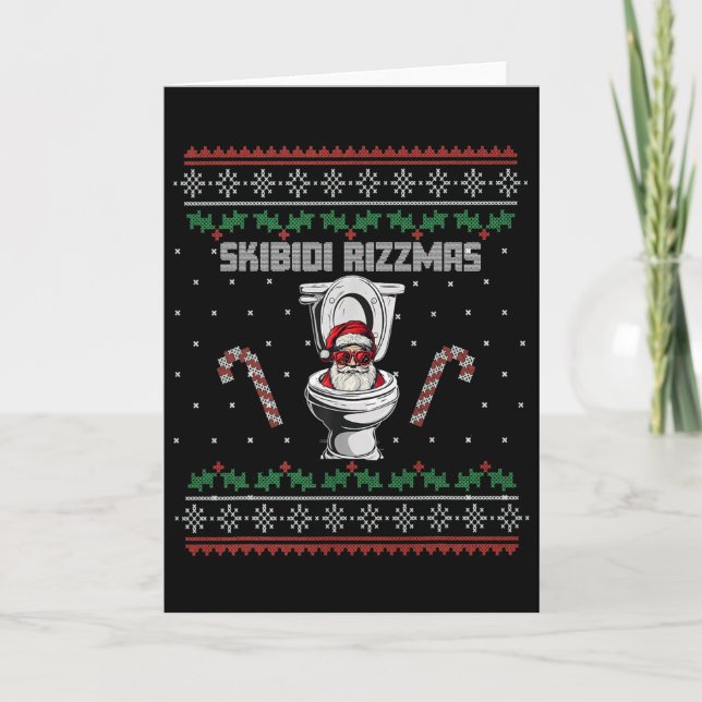 Skibidi Rizzmas Rolig Toalett Tomte Vit Elefant  Kort (Framsida)