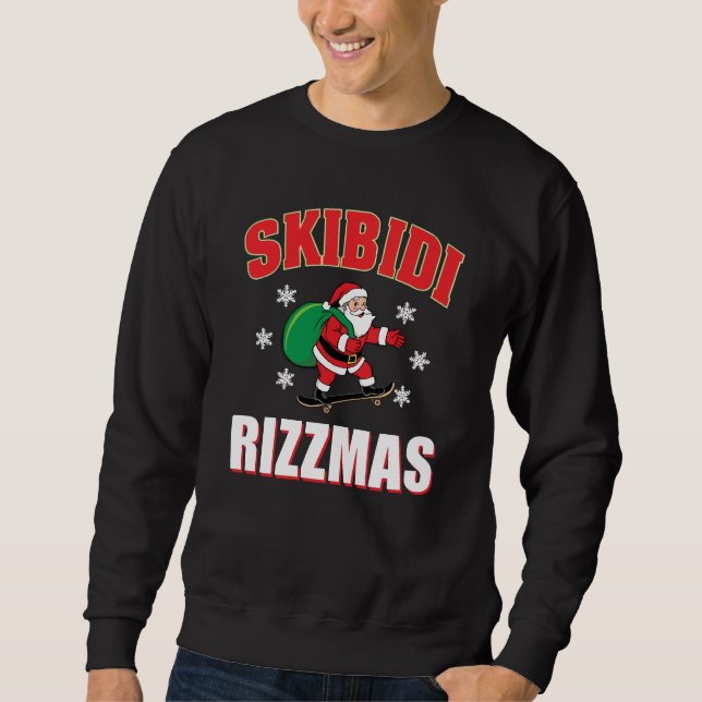 Skibidi Rizzmas Skater Santa Claus Meme Lång Ärmad Tröja (Framsida)