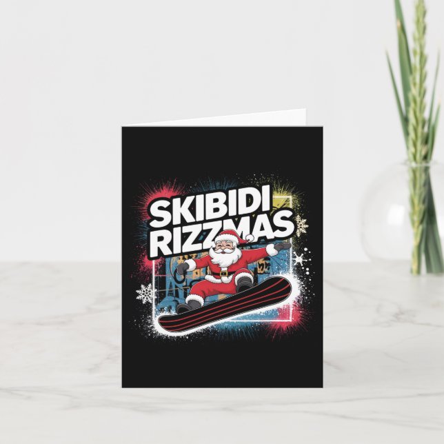 Skibidi Rizzmas Snowboarding Santa Funny Julafton  Kort (Framsida)
