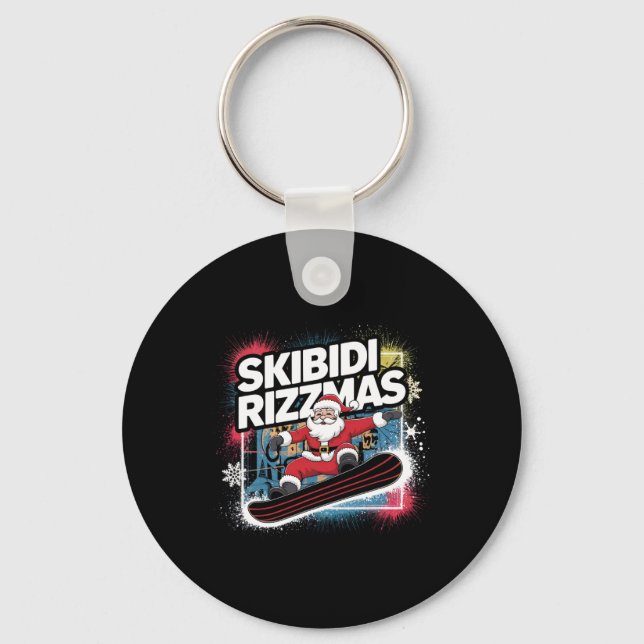Skibidi Rizzmas Snowboarding Santa Funny Julafton  Nyckelring (Framsida)