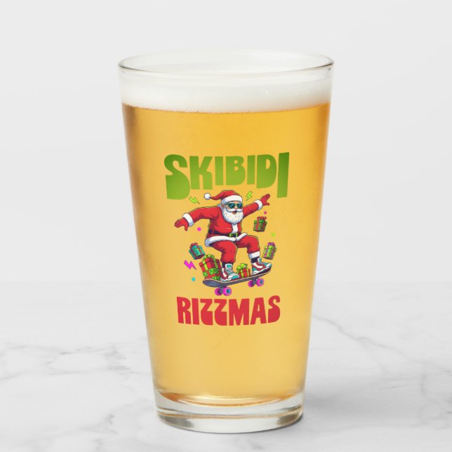 Skibidi Rizzmas Tomte på sin skateboard Glaskopp (Framsida fylld)