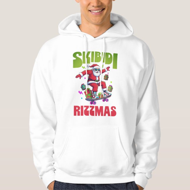 Skibidi Rizzmas Tomte på sin skateboard Hoodie (Framsida)