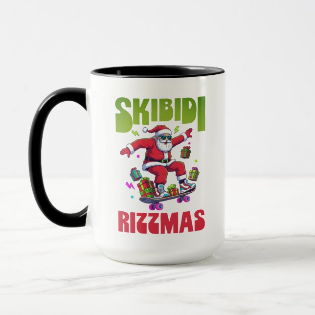 Skibidi Rizzmas Tomte på sin Skateboard Mugg (Vänster)