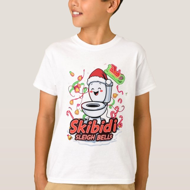  Skibidi Sleigh Bells gen Alpha meme Christmas T Shirt (Framsida)
