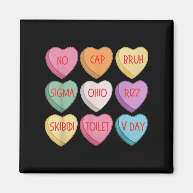 Skibidi Valentines day Rizz Candy Heart Groovy Magnet (Framsidan)